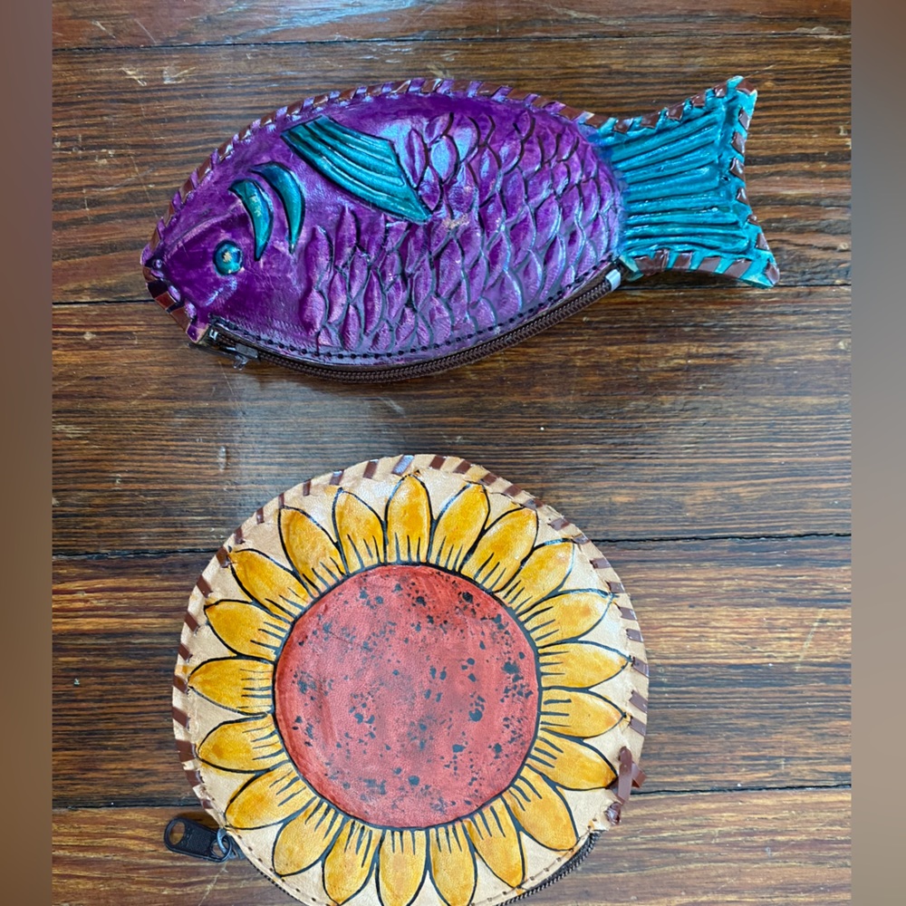 Set of 2 Leather Zipper Wallet/Pouch